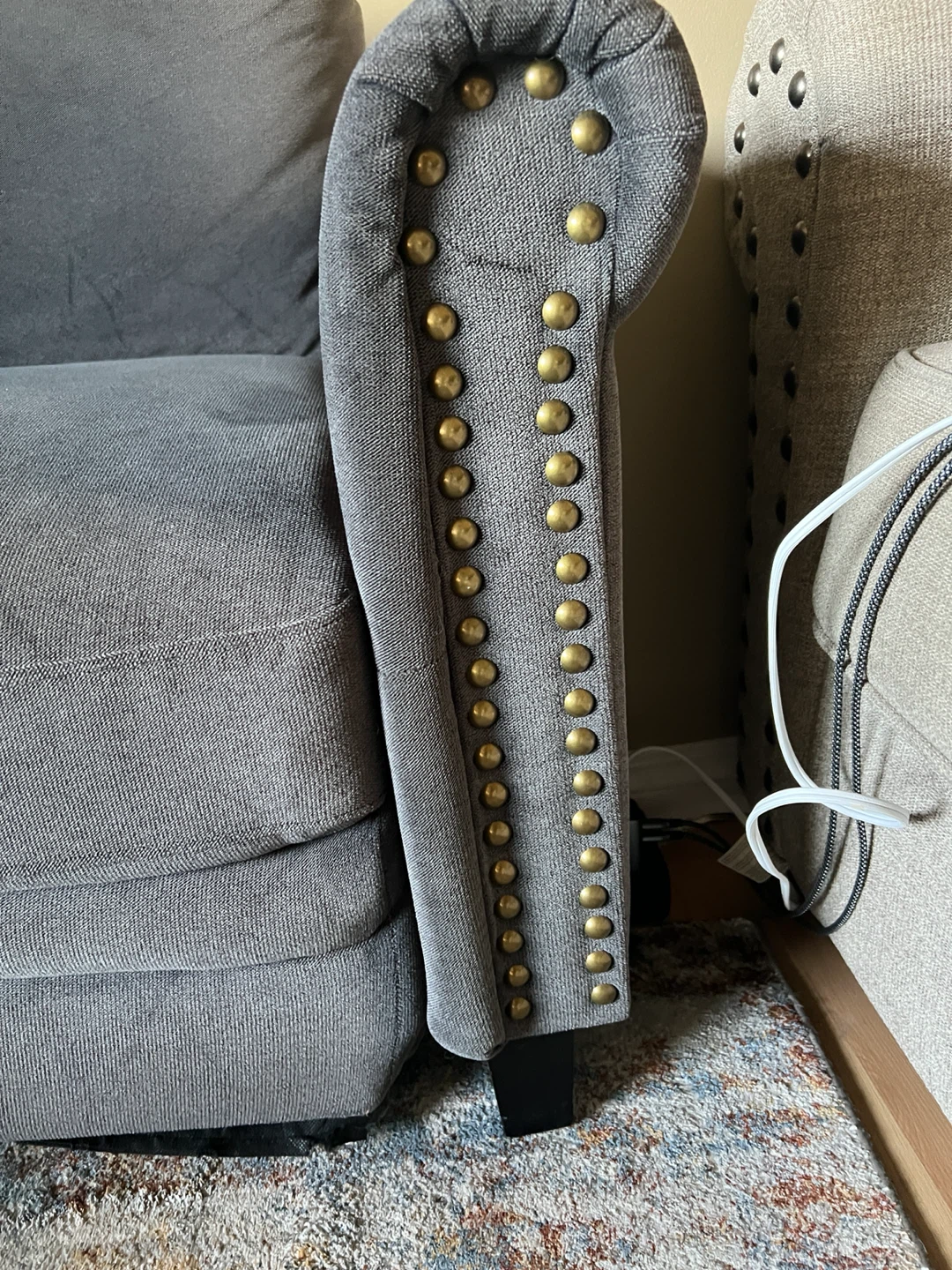 Grey Loveseat with Gold Nailhead Trim - photo 2