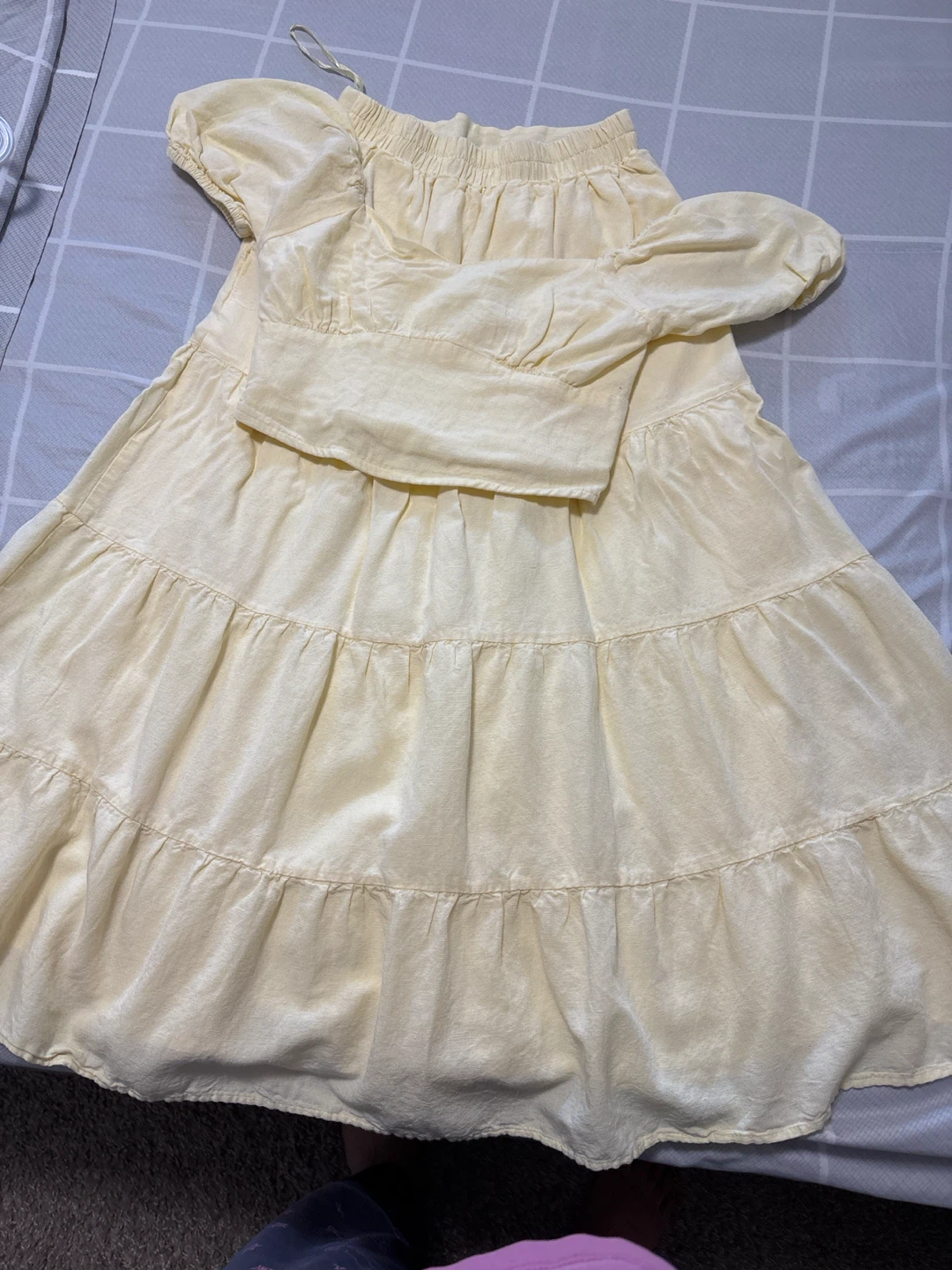 Pale Yellow Tiered Mini Dress