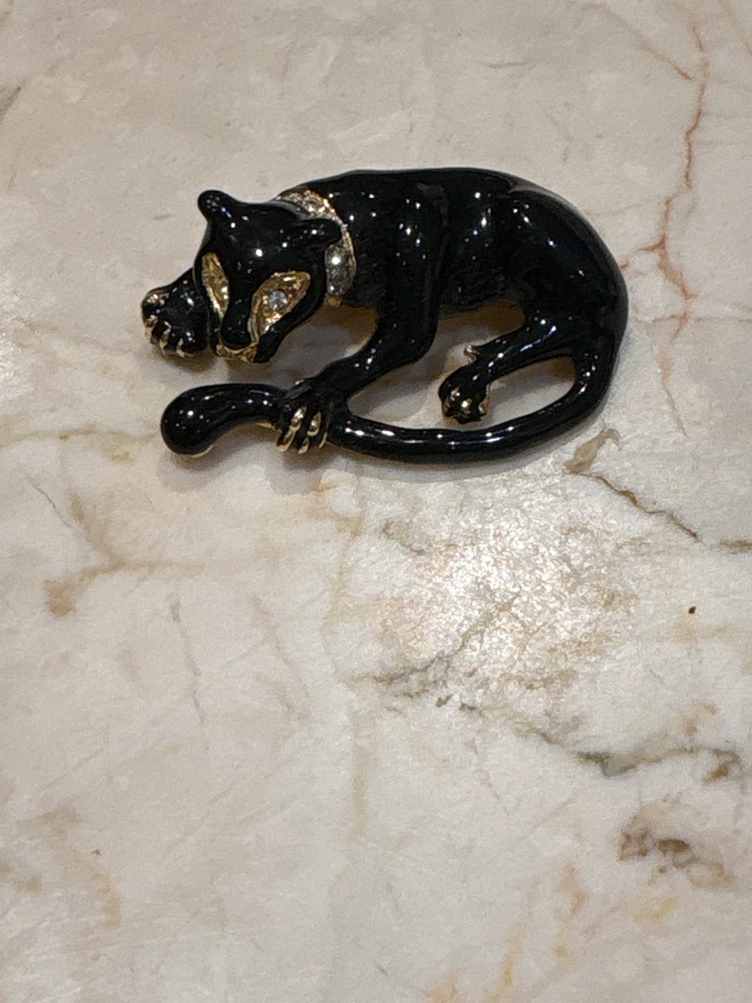 Black Panther Brooch with Rhinestone Collar