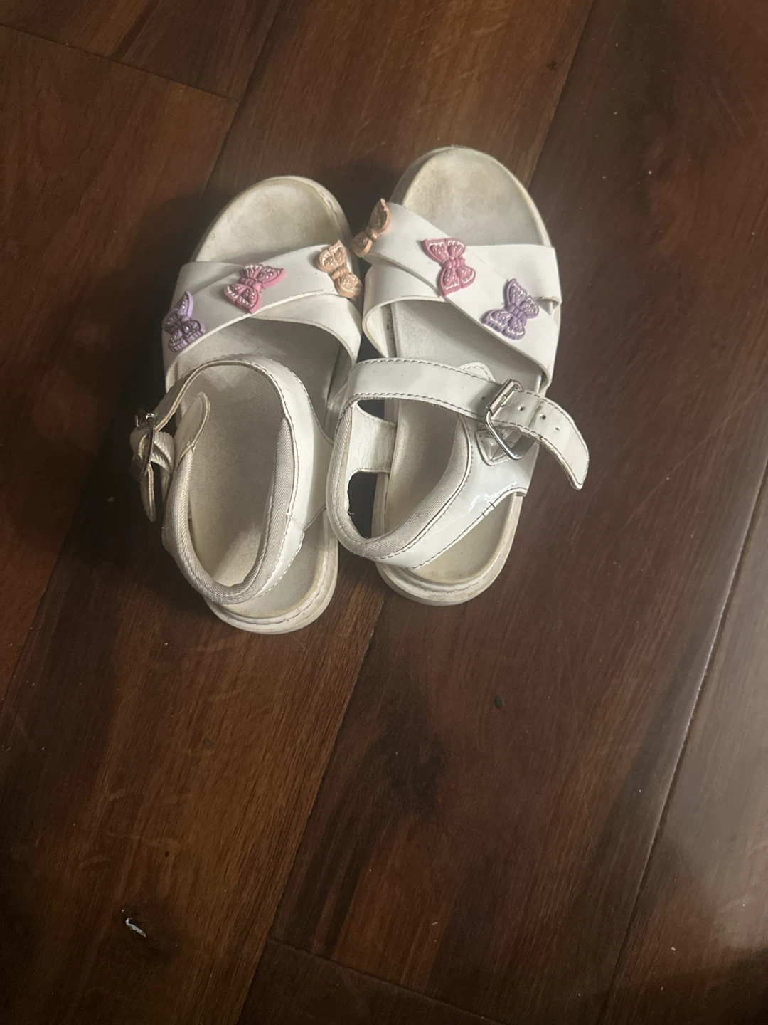White Toddler Sandals with Butterfly Embellishments