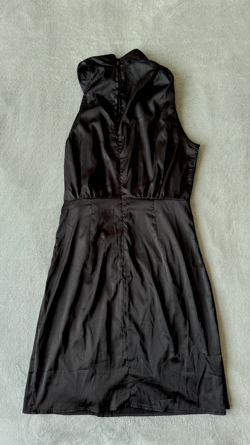 Size S Black Satin Mock Neck Wrap Dress - photo 4