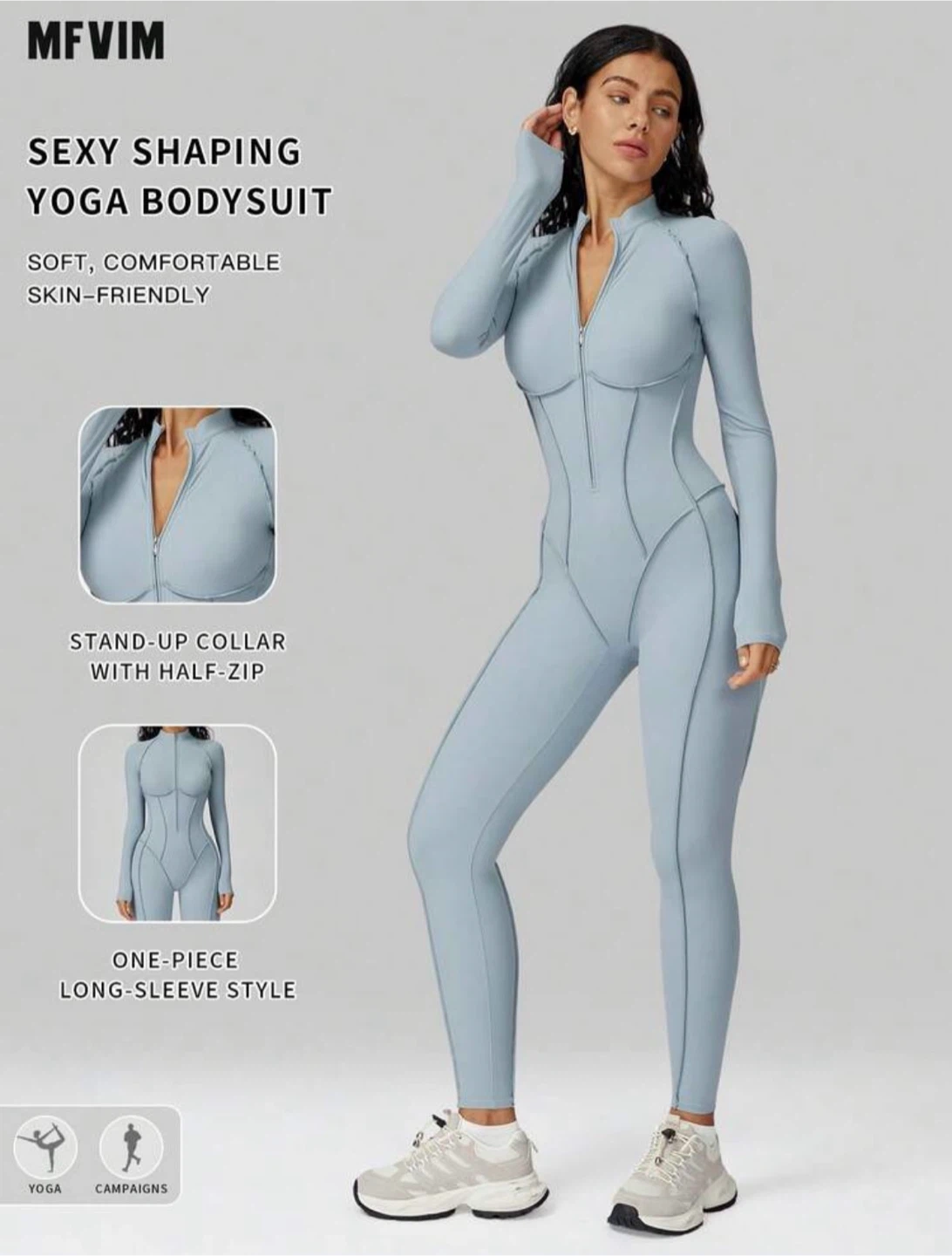 Size S  Yoga Bodysuit - Light Blue