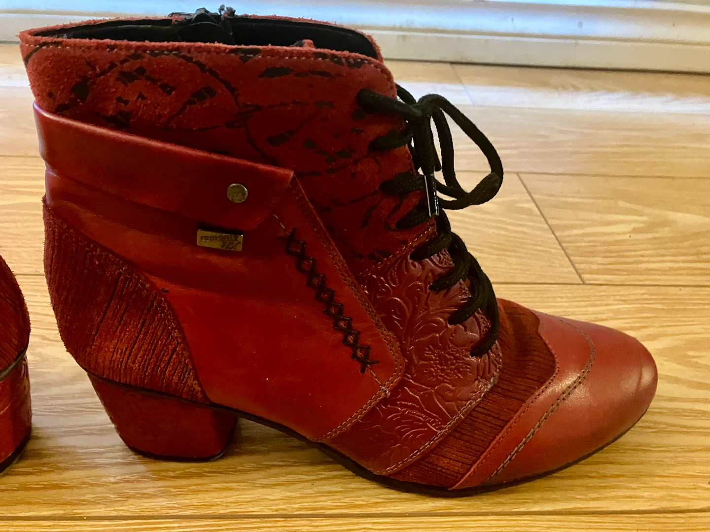 Size 10 Red Rieker Ankle Boots with Lace-Up Detail