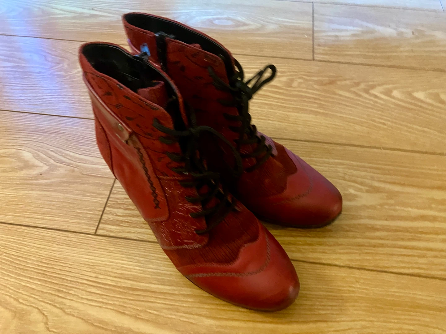 Size 10 Red Rieker Ankle Boots with Lace-Up Detail - photo 3