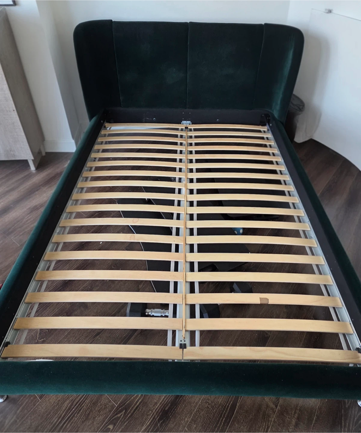 IKEA TUFJORD Upholstered Queen Bed – Dark Green