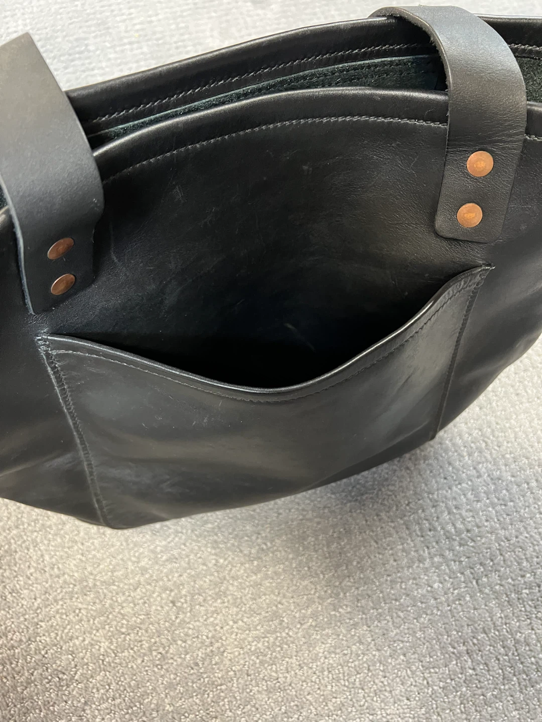 Black Leather Tote Bag with Front Pocket - photo 3