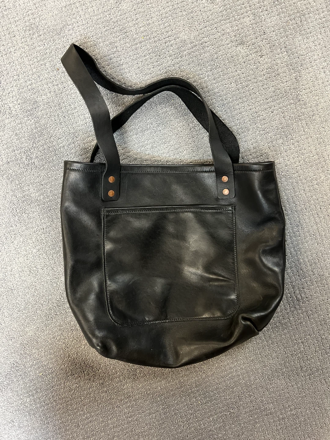 Black Leather Tote Bag with Front Pocket - photo 5