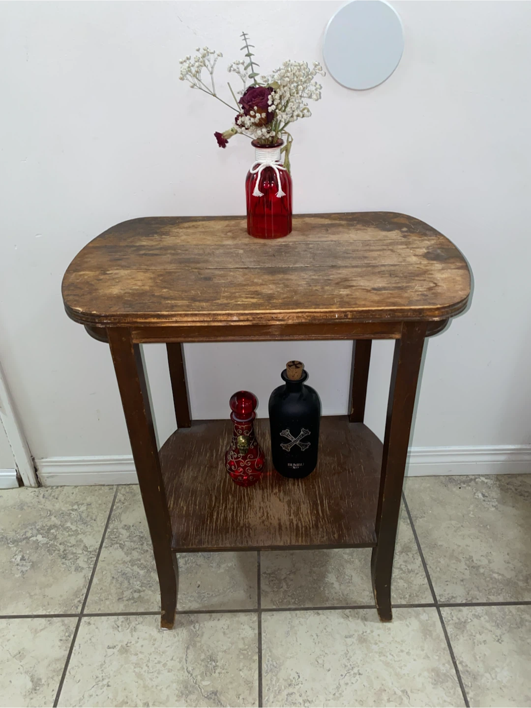 Wooden Side Table with Two Shelves