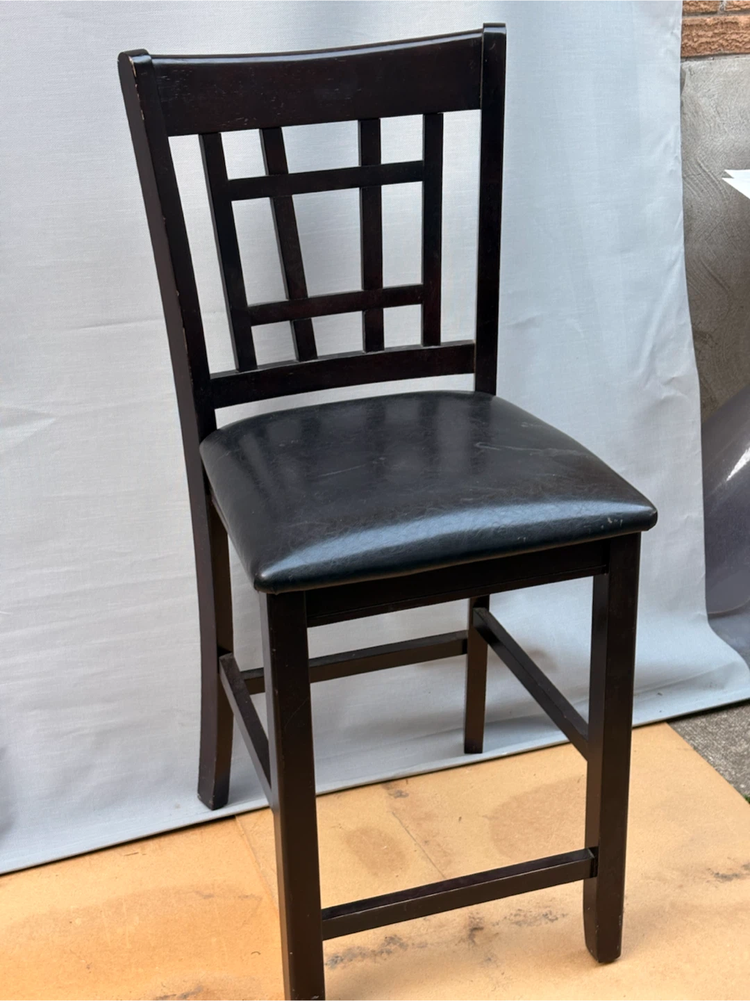 Dark Wood Bar Stool with Padded Seat - photo 2