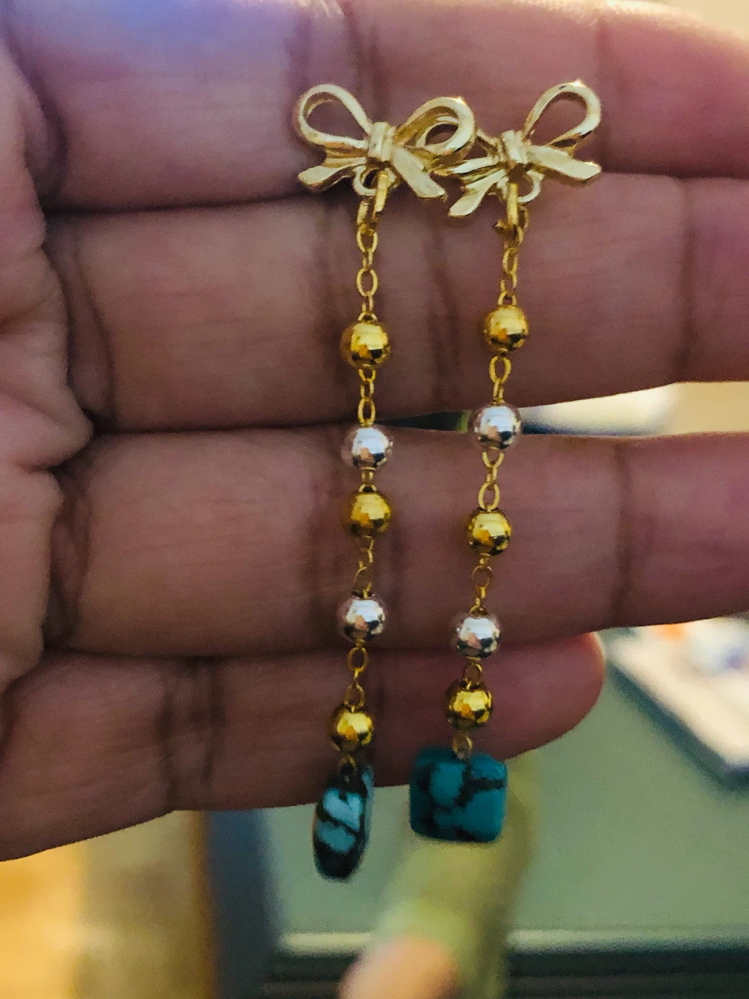 $10 each pair  Bow Earrings with Turquoise and Pearl Accents - photo 2