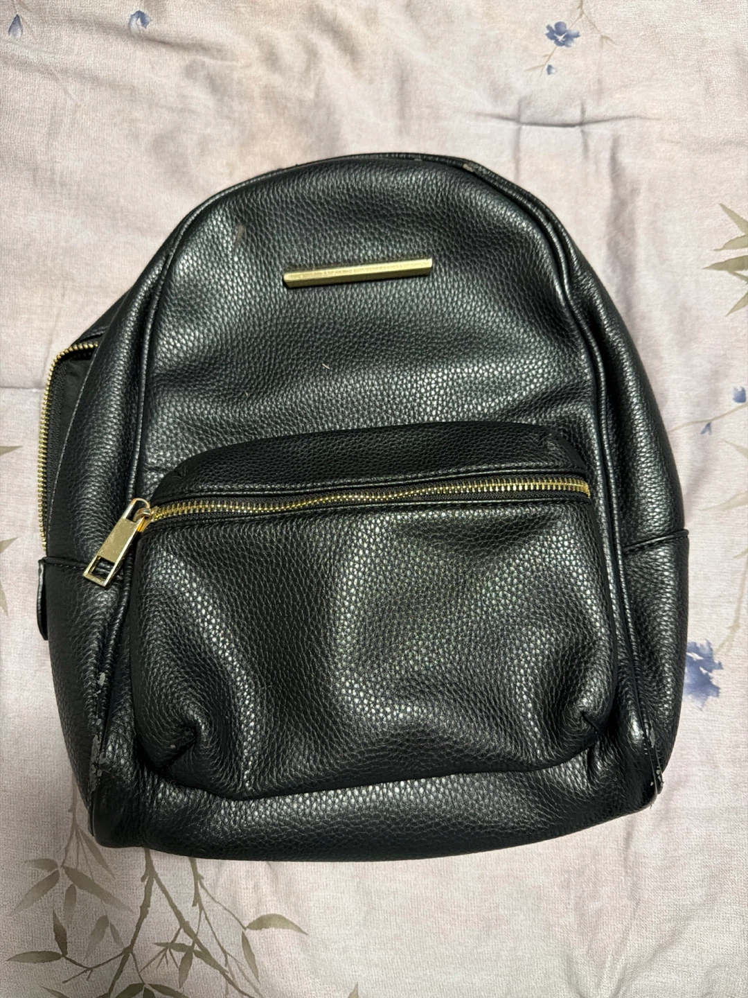 Black Faux Leather Mini Backpack