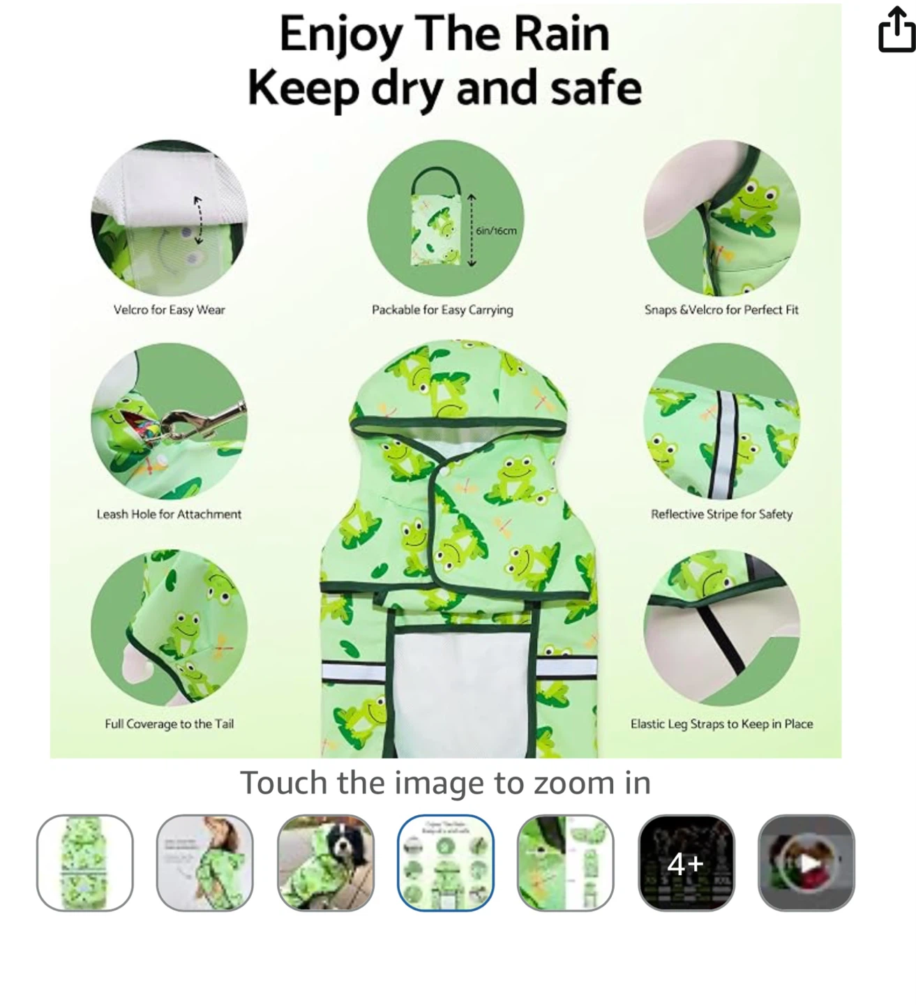 New Funny Frog Dog Raincoat with Hood - XX-Large - photo 2