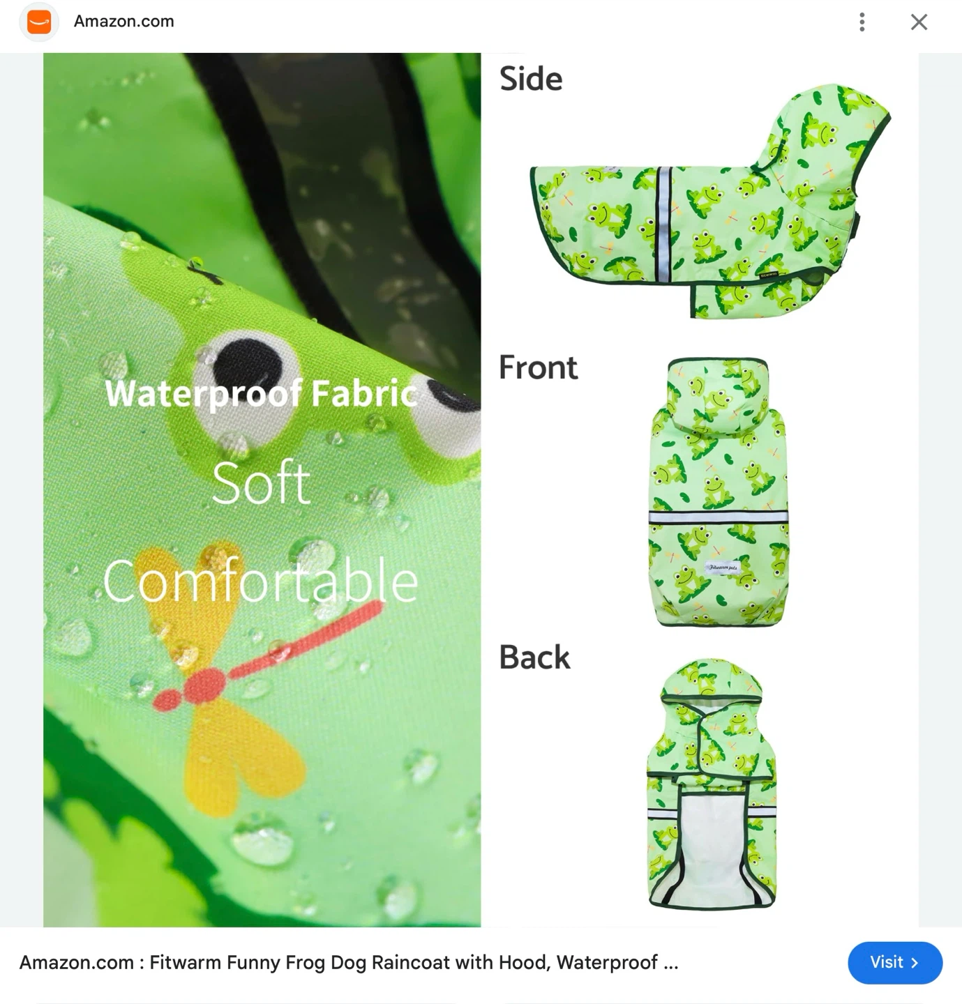 New Funny Frog Dog Raincoat with Hood - XX-Large - photo 4