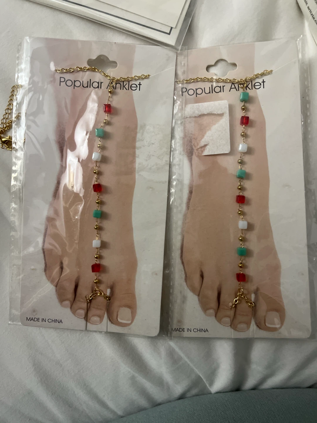 Popular Anklet with Toe Ring Chain - Gold Tone Beads