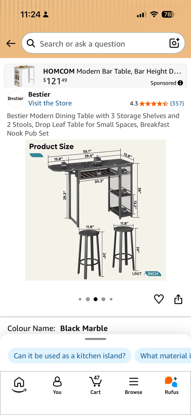Bestier Modern Bar Table with 2 Stools - photo 2