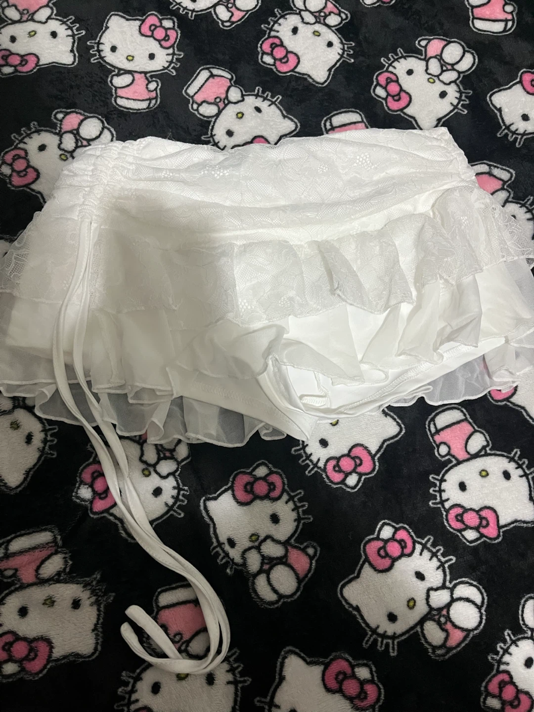 White Ruffle Lace Mini Skirt