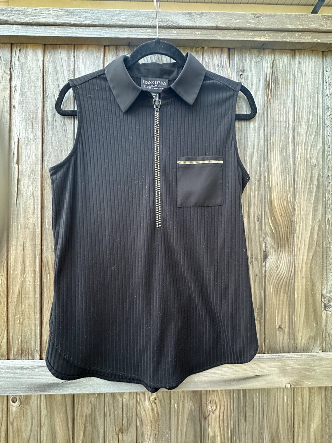 Frank Lyman Black Sleeveless Blouse with Zipper Detail
