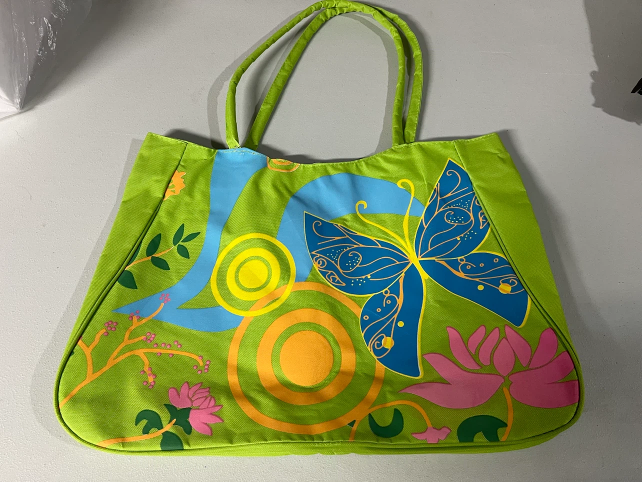 Lime Green Butterfly & Floral Print Tote Bag
