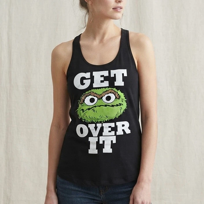Sesame Street Oscar The Grouch Get Over It Tank Top Size Large