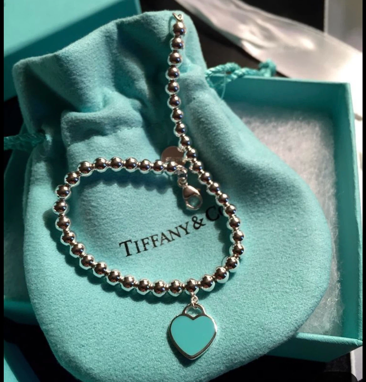 Tiffany & Co. Sterling Silver Bead Bracelet with Heart Tag