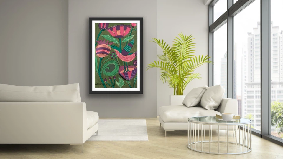 Original Abstract Bird & Flowers - photo 5