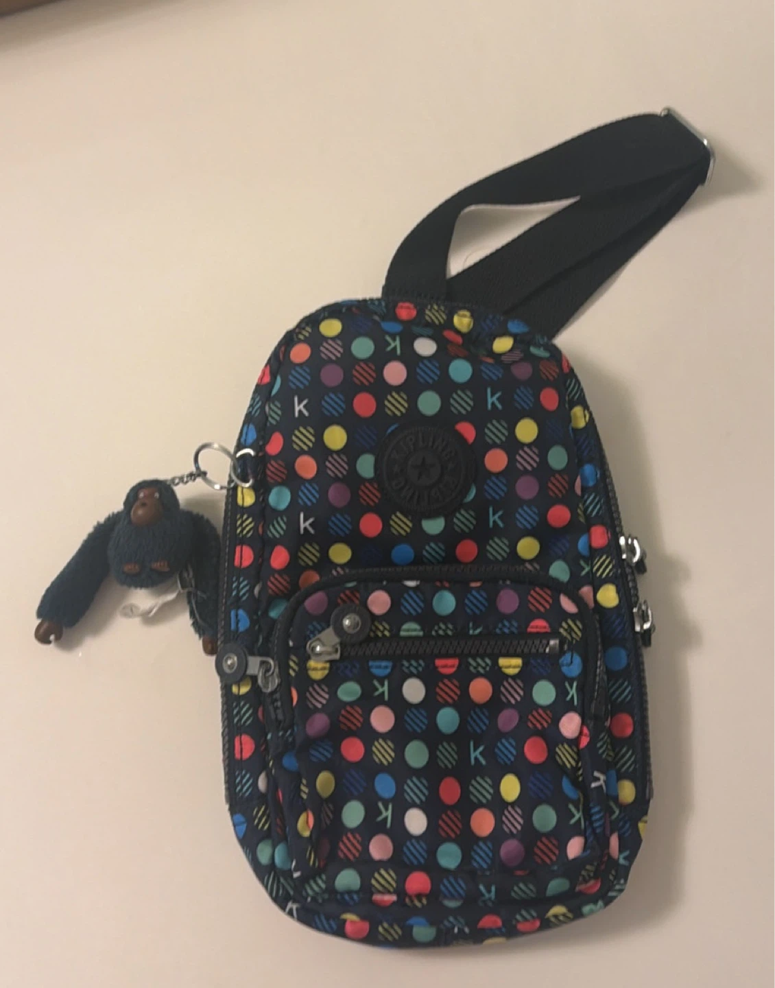 Kipling Polka Dot Sling Bag with Monkey Charm