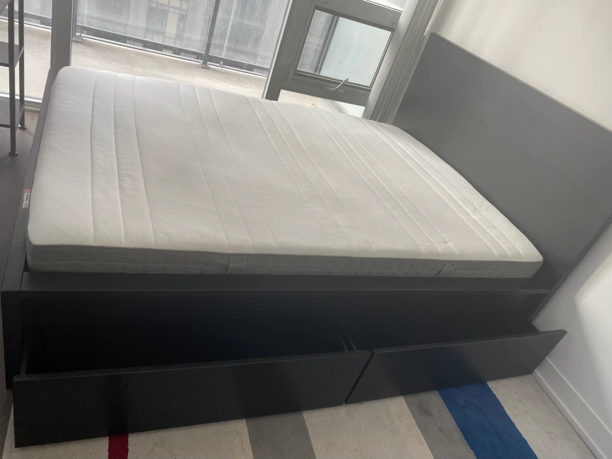 IKEA MALM Full Bed Frame with 2 Drawers and foam Mattress - photo 2