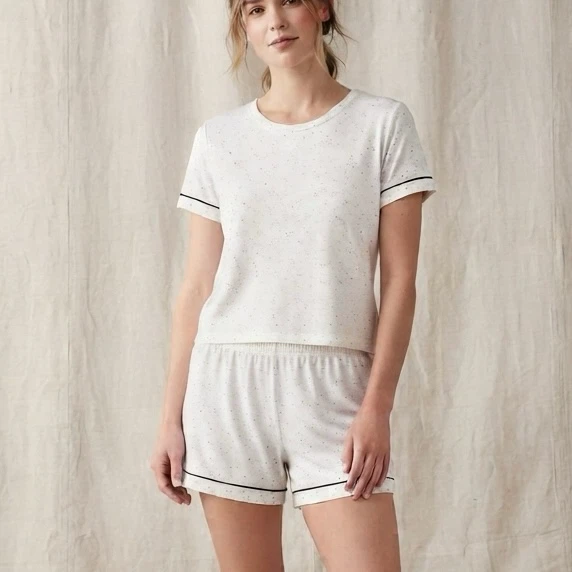 Celestial Dreams Pajama Set White Multicolor Shorts Tee Size M