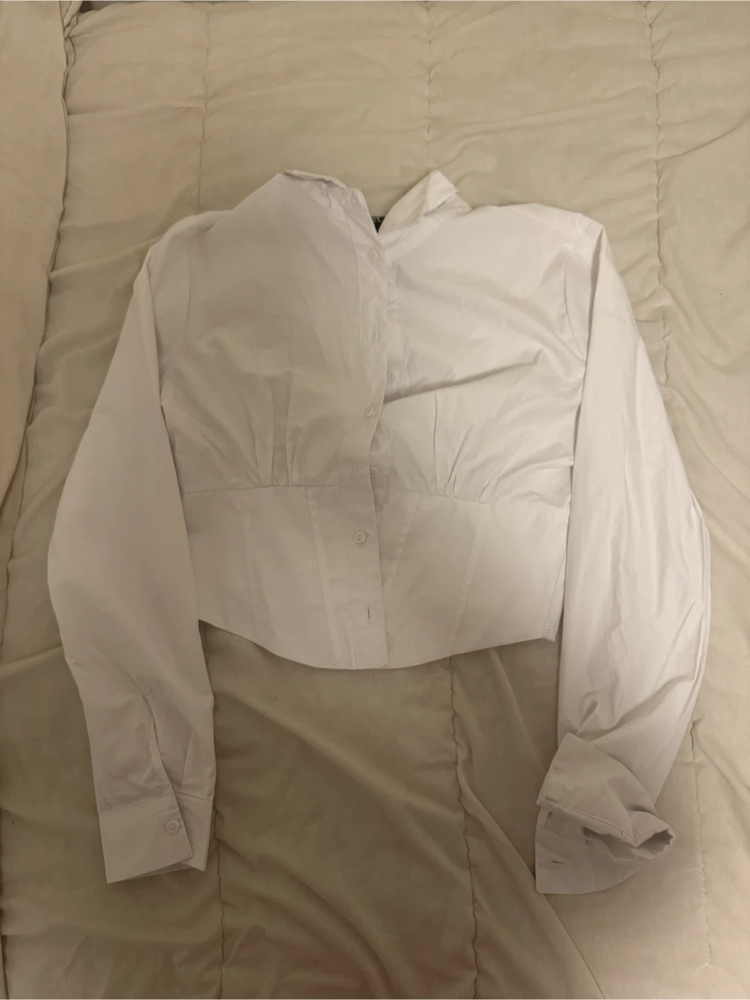 Wet Seal White Cropped Button-Up Shirt