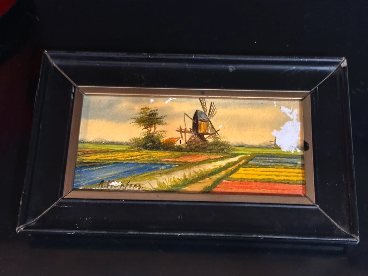 Mid Century Small Framed Dutch Landscape Art 5x8