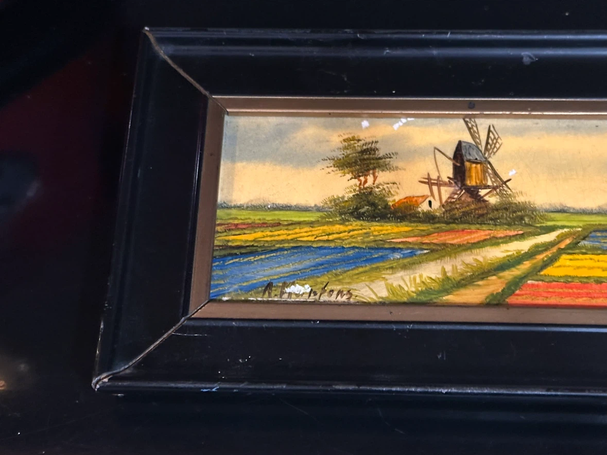 Mid Century Small Framed Dutch Landscape Art 5x8 - photo 2