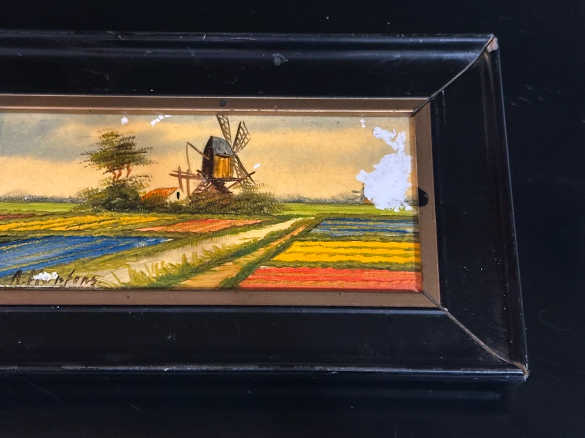 Mid Century Small Framed Dutch Landscape Art 5x8 - photo 3