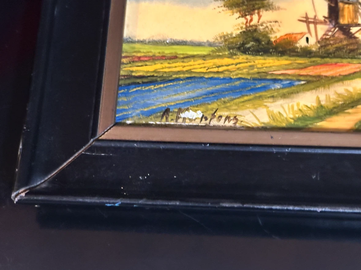 Mid Century Small Framed Dutch Landscape Art 5x8 - photo 4