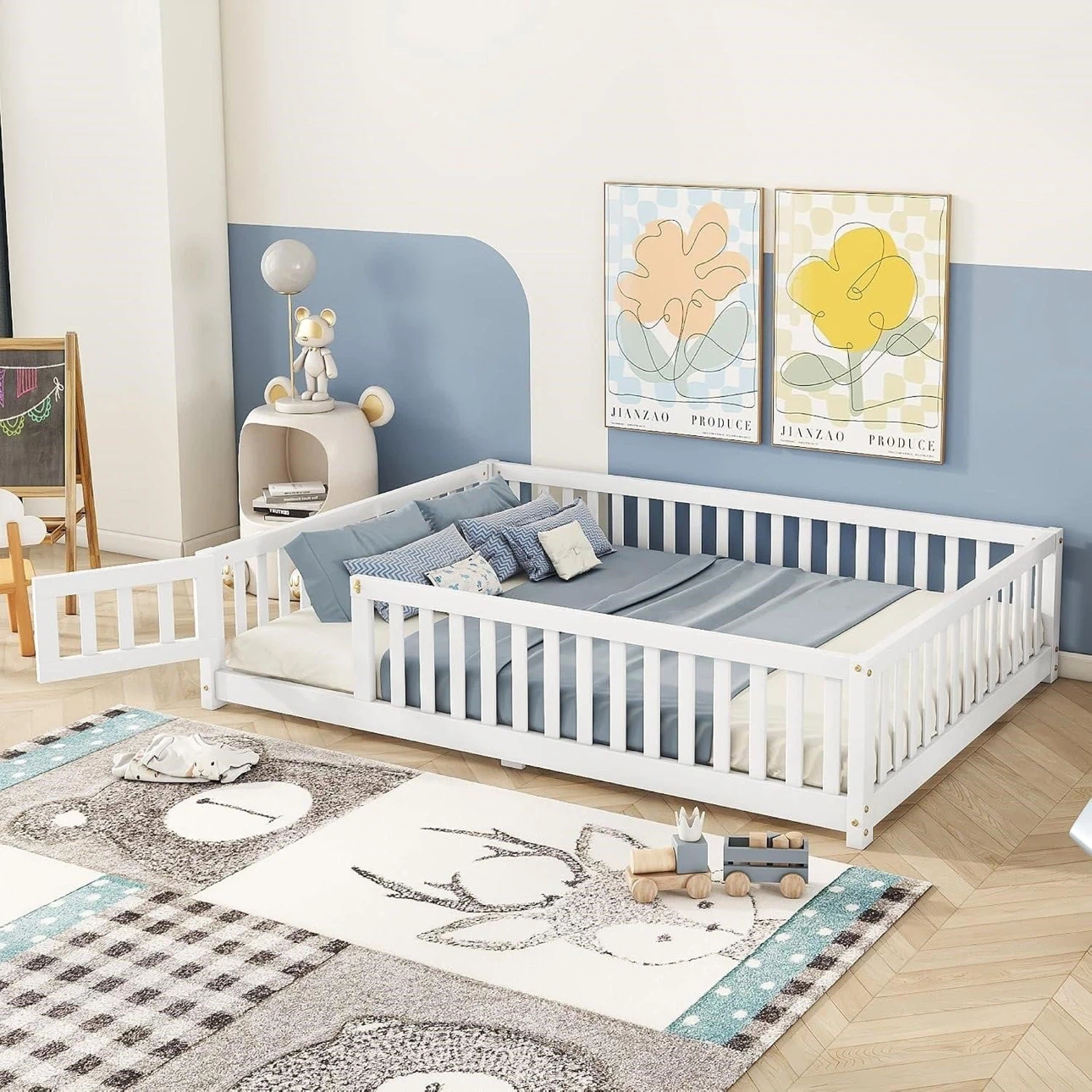 White Wooden Toddler Bed with Rails