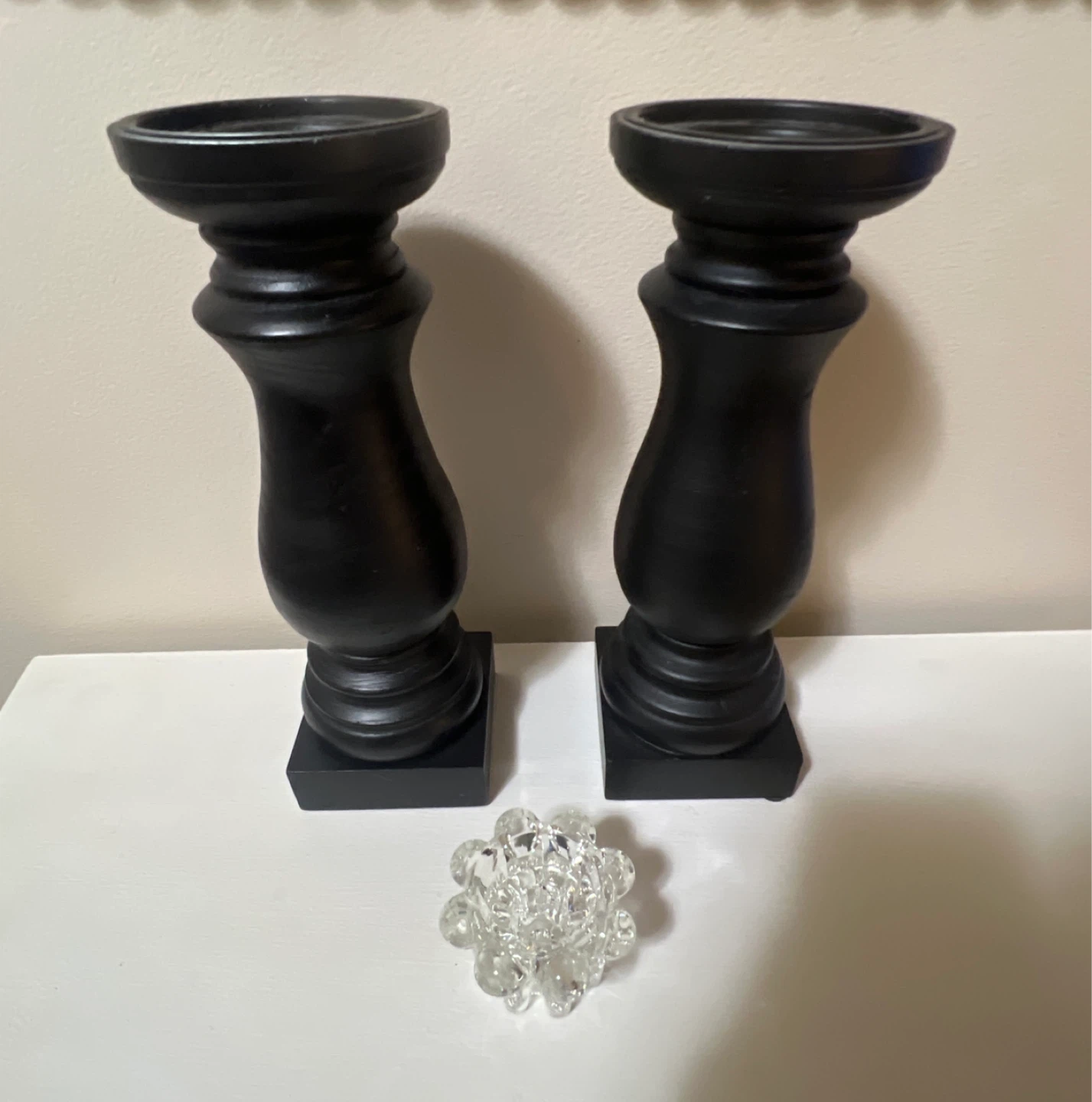 Matte Black 11.5” Candle Holder Set with Bonus Glass Accent