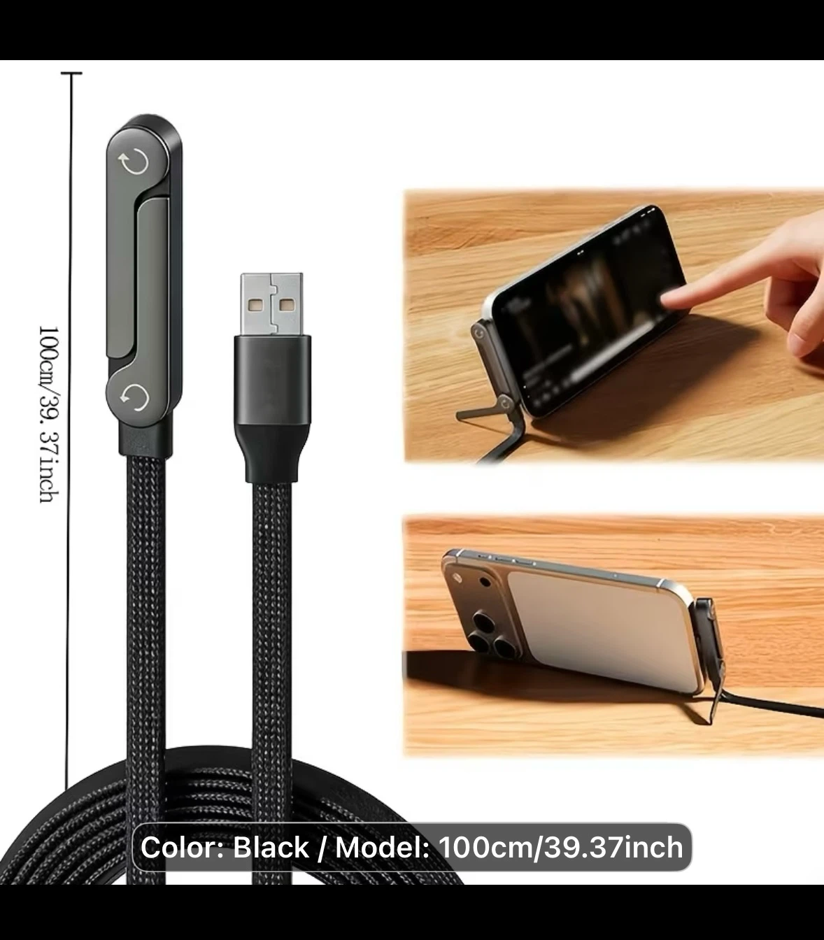 65W Foldable Phone Stand Data Cable - Black - photo 3