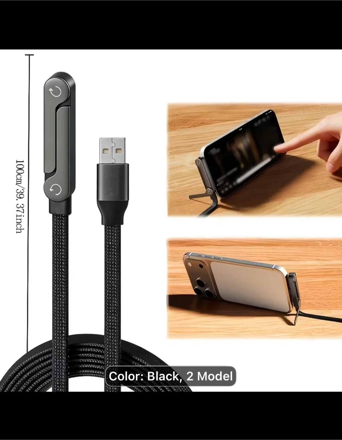 65W Foldable Phone Stand Data Cable - Black - photo 4