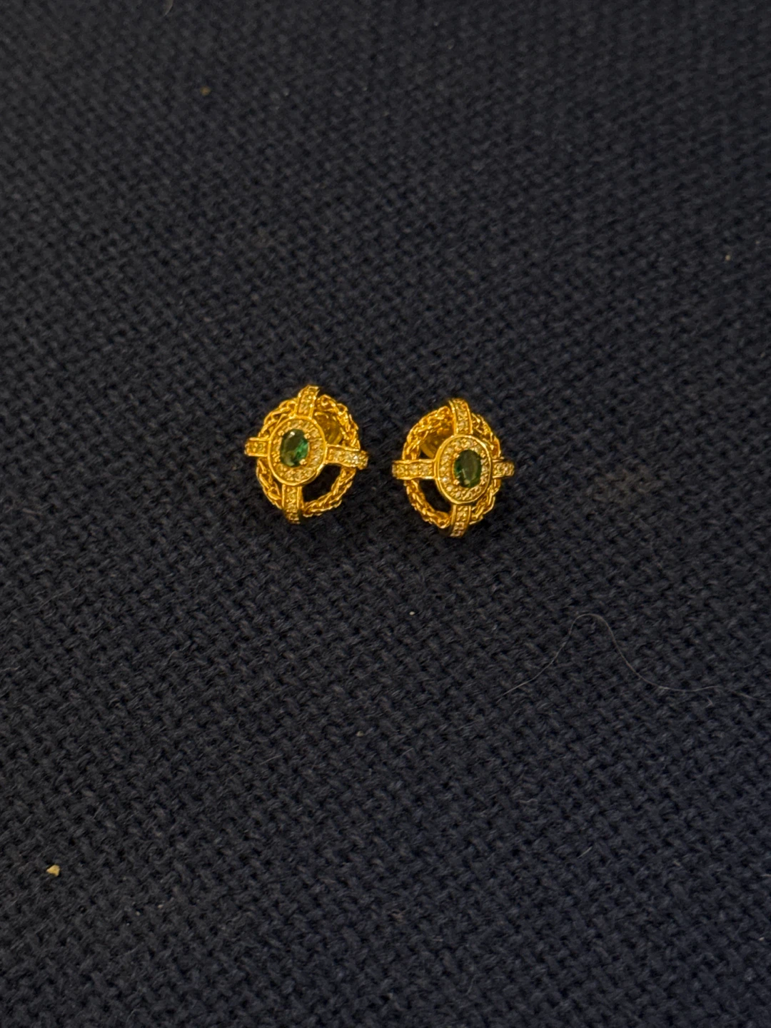 New Gold-tone Stud Earrings with Green Gemstones - photo 2