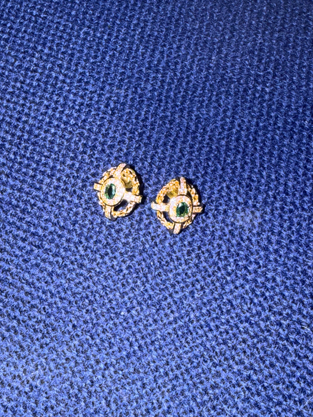 New Gold-tone Stud Earrings with Green Gemstones - photo 3