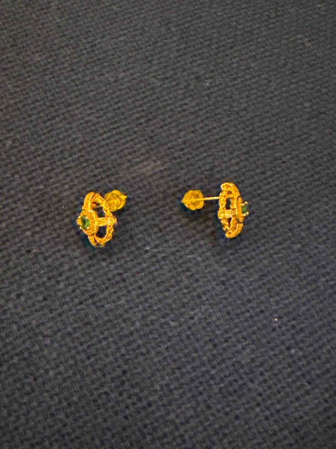 New Gold-tone Stud Earrings with Green Gemstones - photo 4