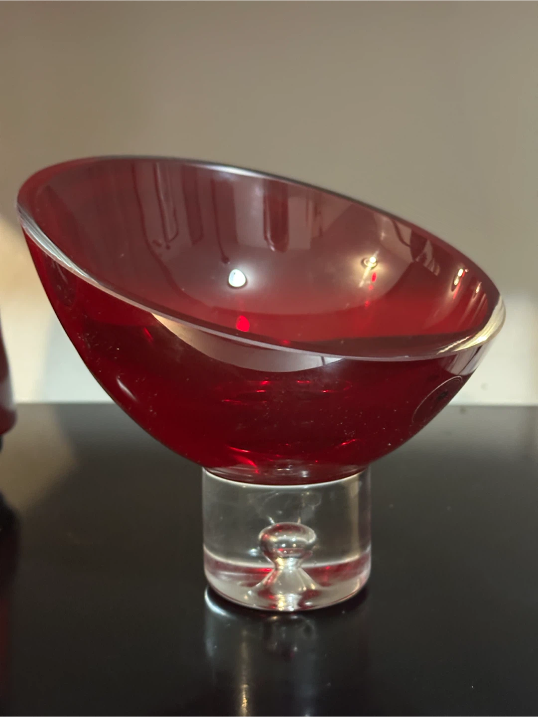 Vintage Bombay Co Ruby Red Slanted Art Glass Bowl Poland