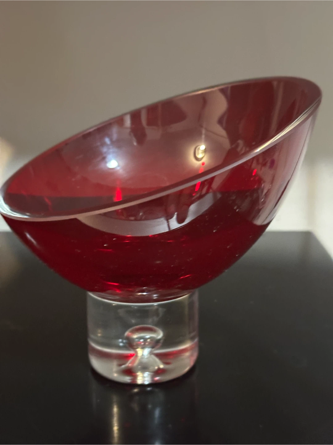 Vintage Bombay Co Ruby Red Slanted Art Glass Bowl Poland - photo 2
