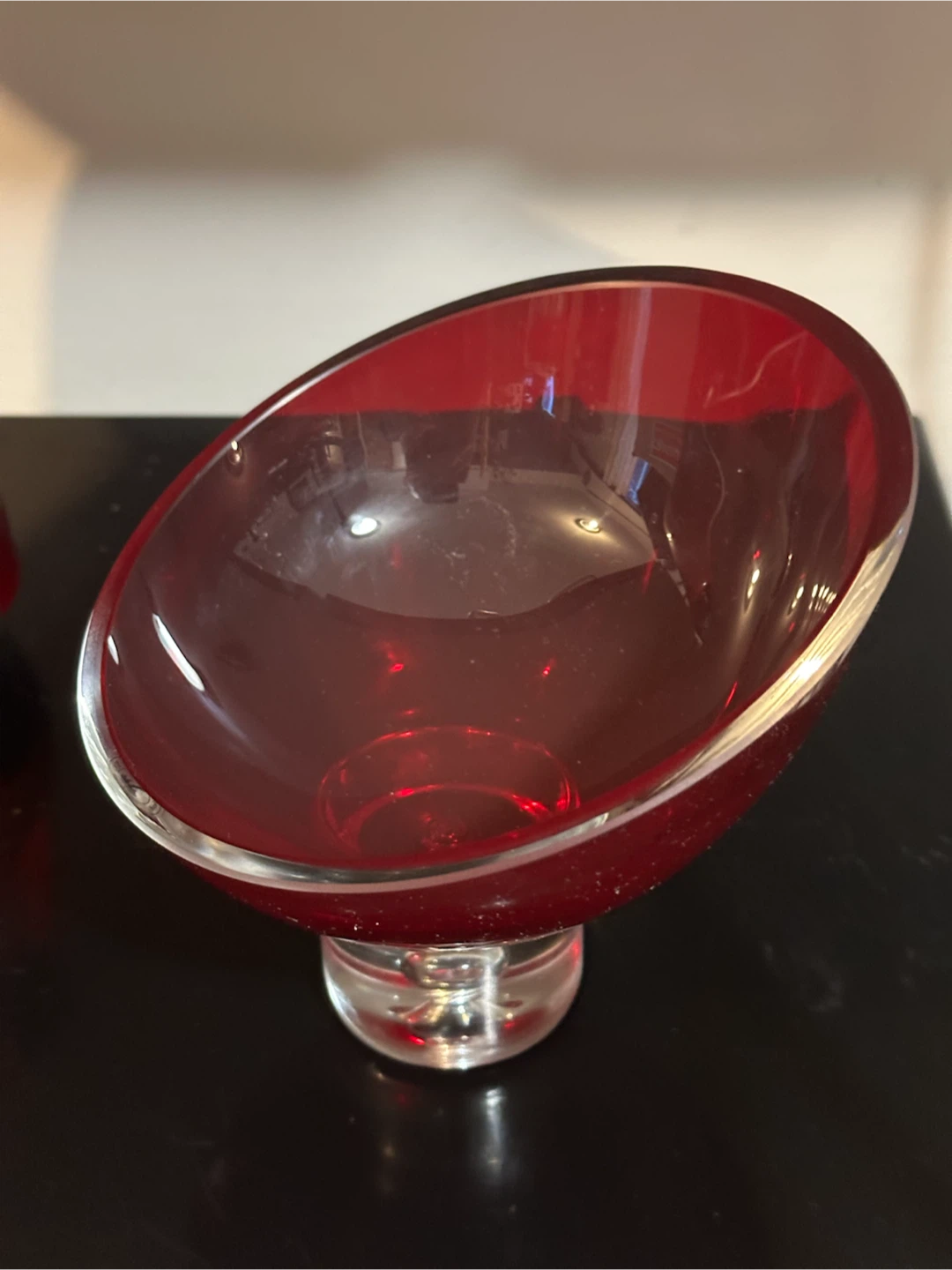 Vintage Bombay Co Ruby Red Slanted Art Glass Bowl Poland - photo 3