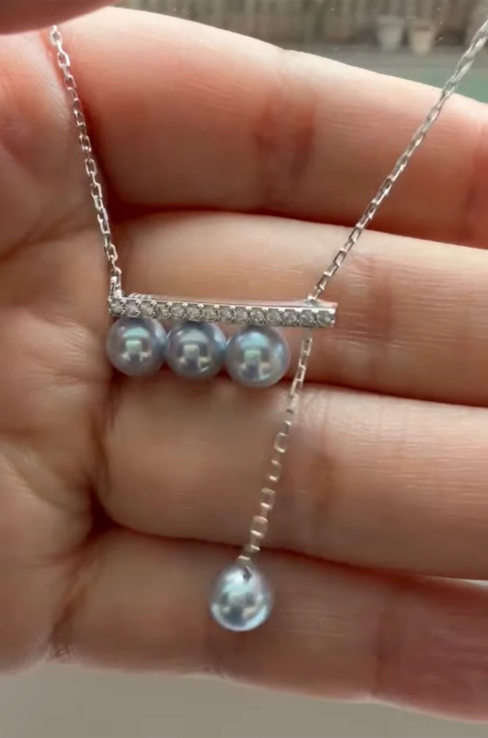 Silver Stamped Necklace with Pearls and Crystals - photo 5