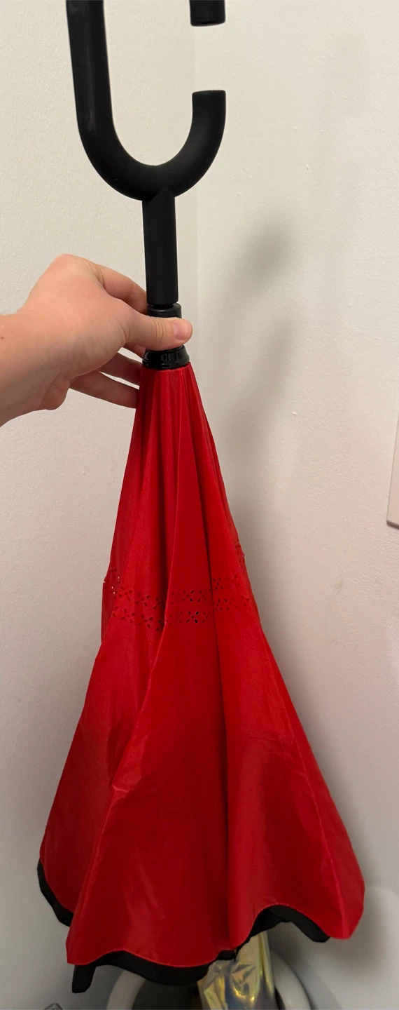 Red Inverted Umbrella with C-Handle