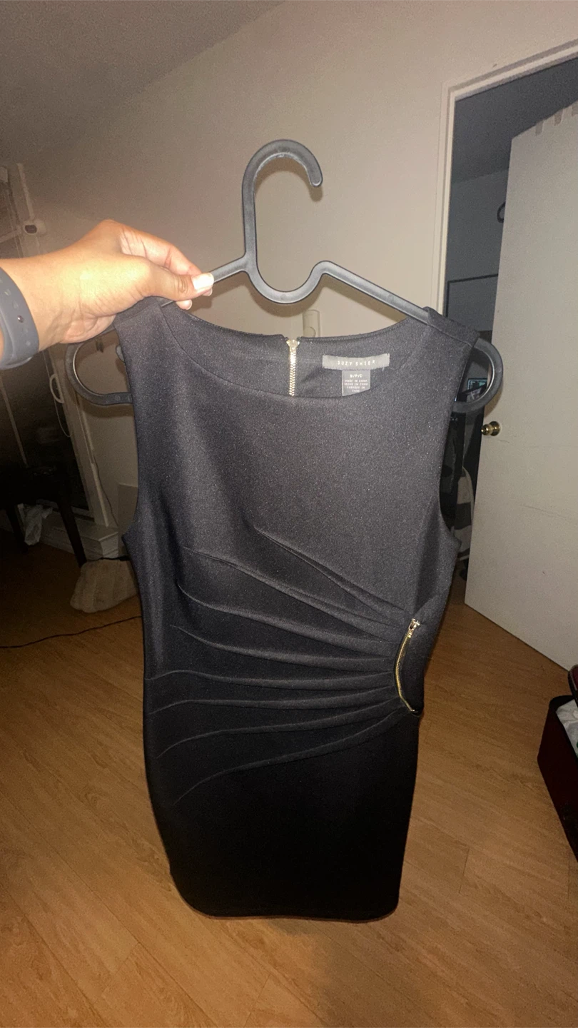 Black Sleeveless Dress with Gold Zipper