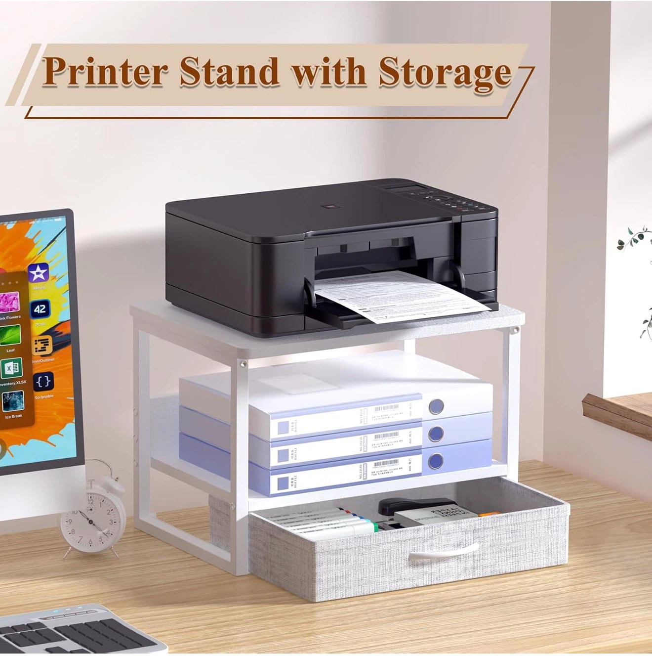 Marty 2-Tier Multifunctional shelf/Printer Stand with Drawer - photo 3