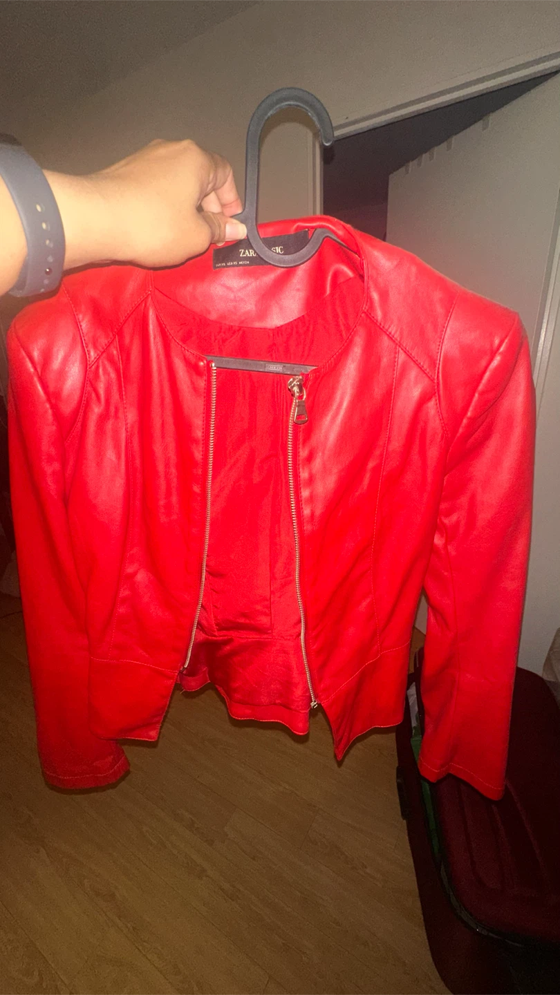Zara Basic Red Faux Leather Jacket