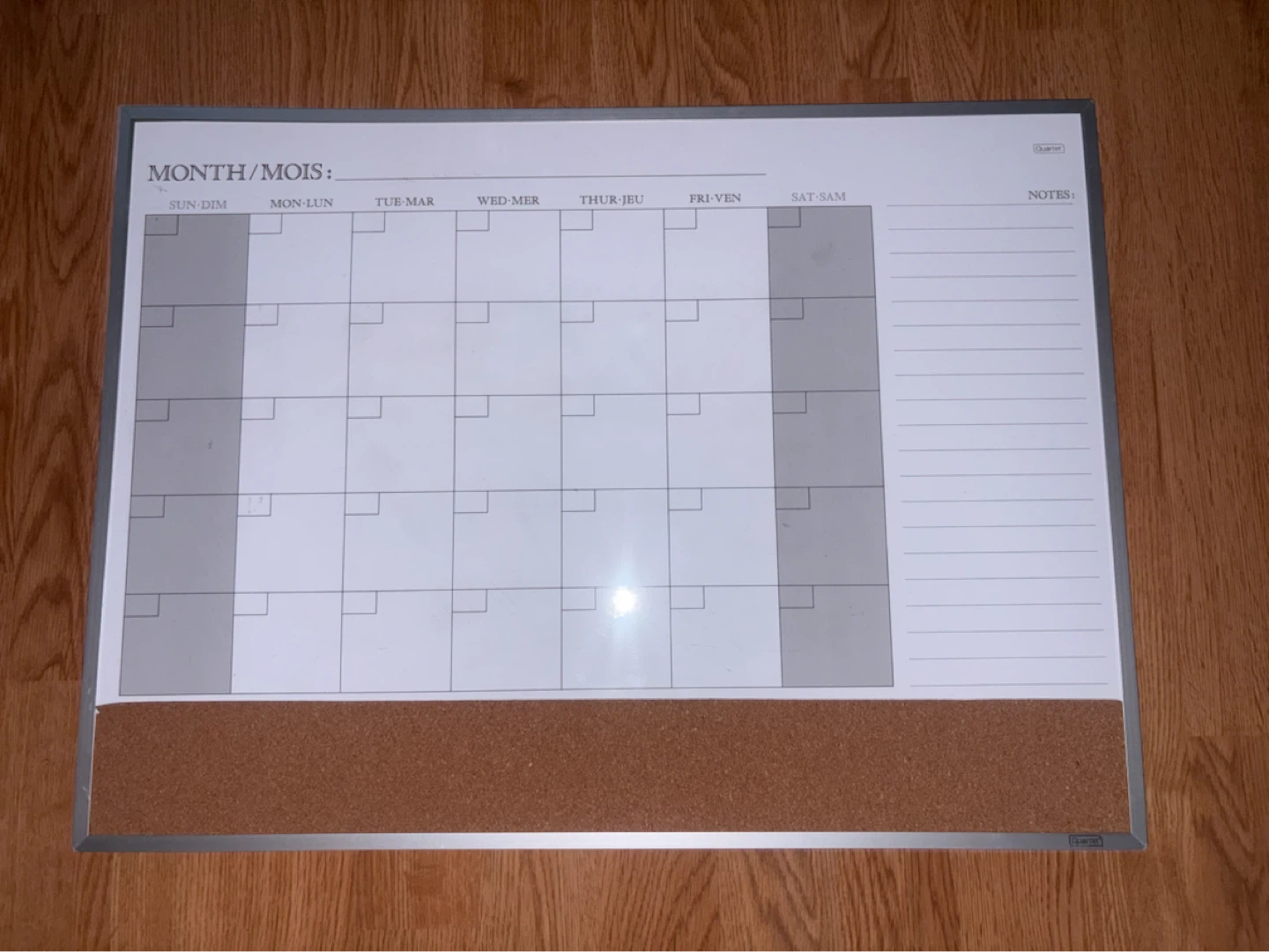 Monthly Wall Calendar Whiteboard with Cork Strip