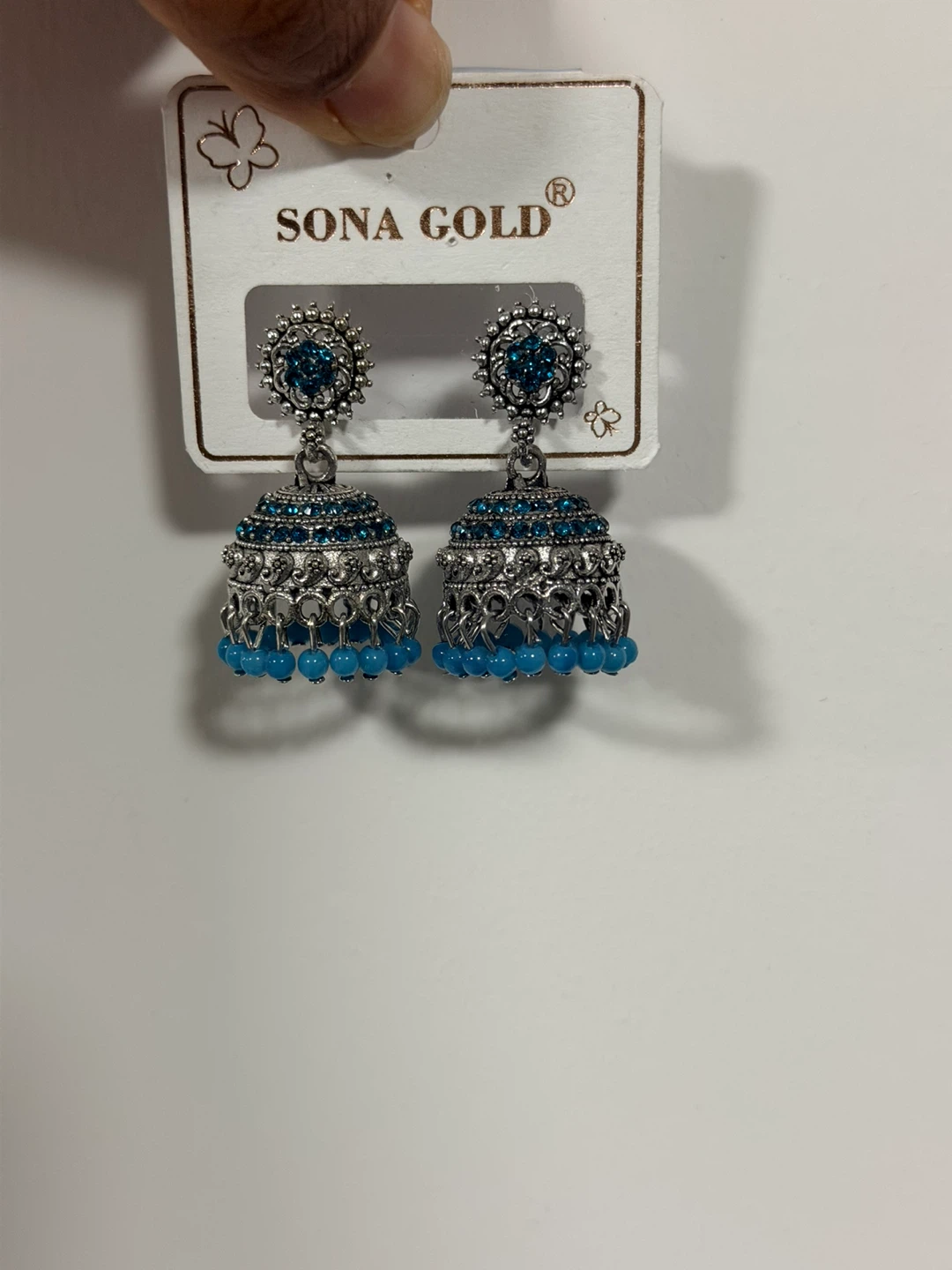 Sona Gold Blue Jhumka Earrings - photo 2